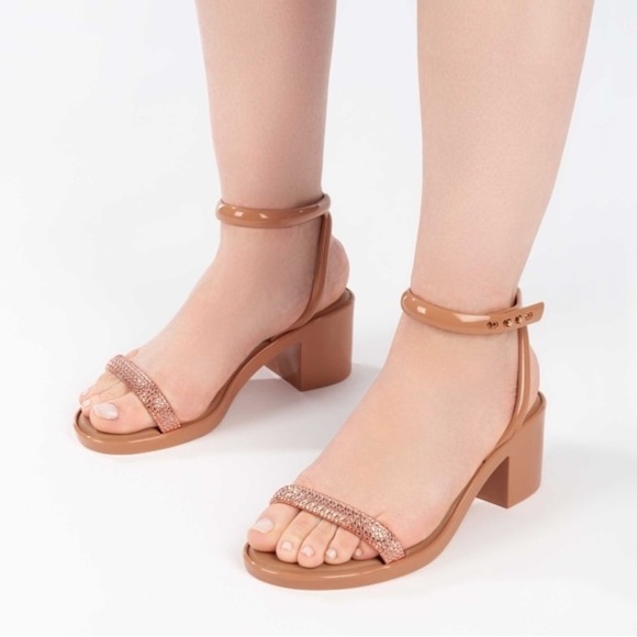 New! Melissa shiny heel jelly block heeled sandals - Picture 3 of 10